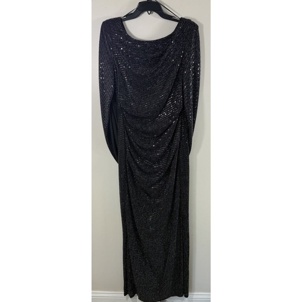 Whimsygoth Black Sparkle Maxi Dress Cape Sleeve Gothic